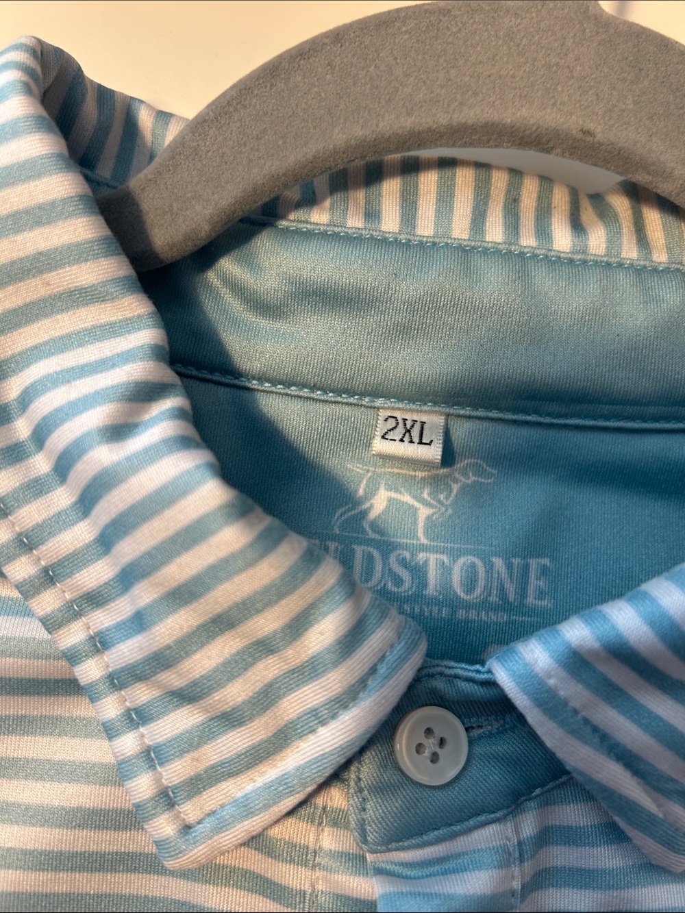 Men's Light Blue Striped Performance Polo with Subtle Chest Logo - Picture 3 of 6